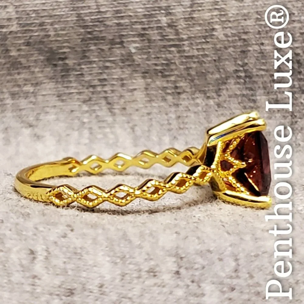 REAL Red Garnet 14k Yellow Gold Sterling Silver Ring - Picture 4 of 6